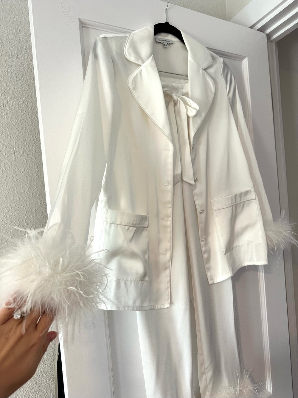 White Nadine Merabi Darcie Pajamas with Fur Cuffs - Size 2/XS